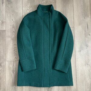 J Crew City Coat Emerald Green Women's Size 12  Mock Neck Wool Blend Overcoat